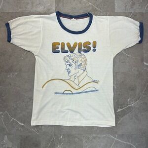 70s Vintage Elvis Presley Graphic Tour Ringer Tee Mens Small Caricature Shirt